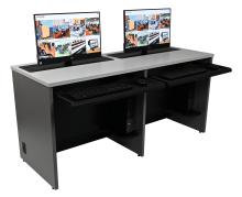 Computer Training Desk Dual Trolley Monitor Lift