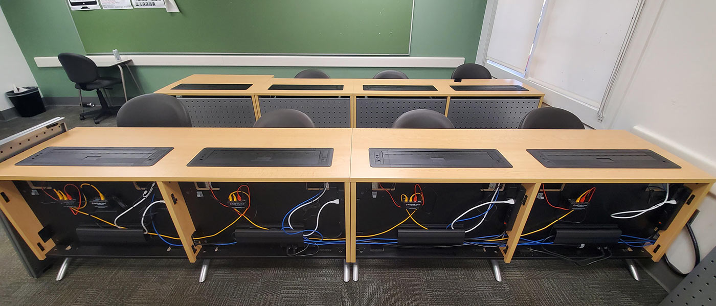Computer desk and lectern wire and cable management
