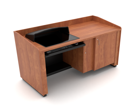 ADA Compliant Height Adjustable Sit/Stand AV Lectern with Locking CPU Compartment, Privacy Panels, & Downview