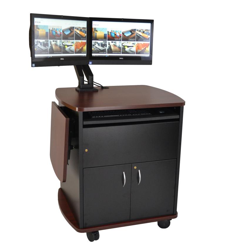 Curved Top AV Lectern - Custom Dual Monitor Arm