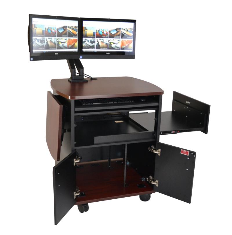 Curved Top AV Lectern - Custom Dual Monitor Arm